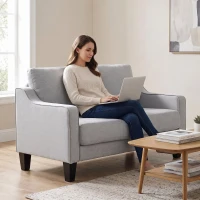 HOMCOM Canapea modernă cu 2 locuri, compactă, din țesătură cu efect de in, 136x77x86 cm, gri deschis(m-7)