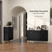 HOMCOM Dulap Mobil cu 2 Dulapuri și Raft Reglabil, din PAL și Metal, 120x40x75 cm, Negru și Auriu(m-9)