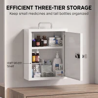 HOMCOM Wall Mount Medicine Cabinet with Combination and Key Lock, 3 Tier Steel First Aid Cabinet, White(m-5)