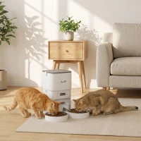 PawHut Alimentador Automático para Gatos/Cães 4L com 2 Tigelas, Dispensador de Ração 1-6 Refeições por Dia e Dupla Alimentação(m-8)