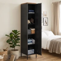HOMCOM Armadio in Metallo con Ripiani Regolabili per Camera e Ufficio, 35x46x183 cm, Nero(m-10)