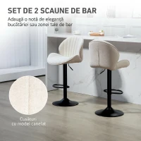 HOMCOM Set 2 Scaune de Bar tip Scoică cu Suport pentru Picioare, din Material Textil cu Efect de Catifea, 48x50x94-115 cm, Negru și Bej(m-4)
