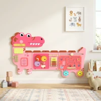 AIYAPLAY Busy Board Panels, Wall Mounted Montessori Inspired Busy Board, Toddler Learning Centre Dinosaur Theme, Pink(m-8)