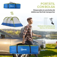 Outsunny Tienda de Campaña Plegable para 2 Personas 2 Habitaciones Bolsa de Transporte 420x200x150 cm Azul Oscuro y Verde(m-7)