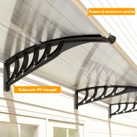 Outsunny Afdak voor Voordeur/Raam, Weerbestendig, Transparant, Aluminium/Polycarbonaat, 303x96x27cm, Zwart(m-8)