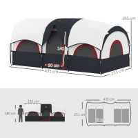 Outsunny Tenda de Campismo Familiar Tipo Túnel para 4-6 Pessoas Impermeável 3.000 mm Dobrável 435x251x195 cm Cinzento Escuro(m-3)