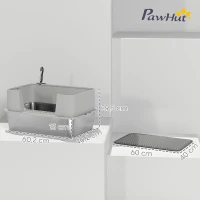 PawHut High Sided Stainless Steel Litter Box, Metal Cat Litter Tray with Metal Scoop, Litter Mat, Never Absorbs Odors, Grey(m-3)