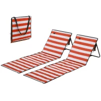 Outsunny Conjunto de 2 Esterillas de Playa Plegable con Respaldo Reclinable y Correa de Transporte 142x51x40 cm Rojo y Blanco(m-12)