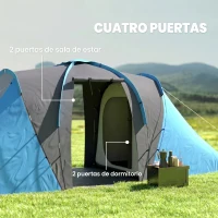 Outsunny Tienda de Campaña para de 4 Personas con 2 Dormitorios Tienda de Camping Impermeable 2000mm 555x225x190 cm Gris y Azul(m-5)