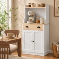 HOMCOM Mueble armario para microondas para cocina con espacio abierto 1 cajón y armario 2 puertas 61 x 35 x 125,4 cm roble(m-11)