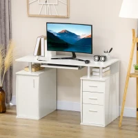 HOMCOM Computerschreibtisch 120 x 55 cm mit Tastaturauszug, 3 Schubladen, für Schlafzimmer, Zuhause, weiß(m-2)