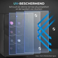 HOMCOM Wijnkoeler voor 8 flessen, 21L, thermo-elektrisch, verstelbare rekken, LED-verlichting, zwart(m-8)