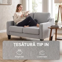 HOMCOM Canapea modernă cu 2 locuri, compactă, din țesătură cu efect de in, 136x77x86 cm, gri deschis(m-6)