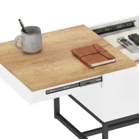 HOMCOM Table Basse Extensible avec Plateau Coulissant, Table de Salon avec Rangement Caché et Pieds en Acier, Blanc(m-11)