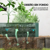 Outsunny Jardinera Exterior Grande Rectangular de Acero Galvanizado Huerto Urbano con Base Abierta 240x60x30 cm Verde(m-6)