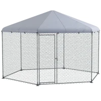PawHut Enclos poulailler extérieur 10 m² parc grillagé 400 x 346 x 263 cm - espace couvert - 10-15 poules(m-1)