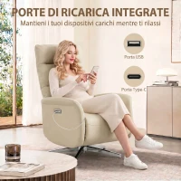 HOMCOM Poltrona Relax Elettrica Reclinabile a 160° Girevole con Poggiapiedi in Pelle PU, Presa USB, Beige(m-7)