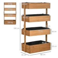 Outsunny Jardinera de Madera de 4 Niveles Jardinera Elevada Exterior con Orificios de Drenaje 80x45x142 cm Naranja(m-3)