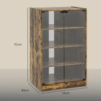 HOMCOM 4-Tier Hi-Fi Stand,  Record Player Stand with Adjustable Shelves and Push-to-Open Glass Doors, Rustic Brown(m-3)