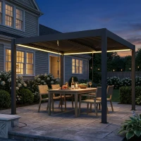 Outsunny 3 x 3 m Louvered Pergola with LED Lights, Metal Louvres, Aluminium Patio Gazebo Pergola, Dark Grey(m-11)