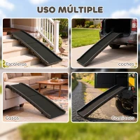 PawHut Rampa para Perros 155 cm Rampa para Perros para Coche Plegable con Asa Ángulo Ajustable Negro(m-7)