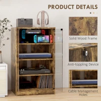 HOMCOM 4-Tier Hi-Fi Stand,  Record Player Stand with Adjustable Shelves and Push-to-Open Glass Doors, Rustic Brown(m-6)