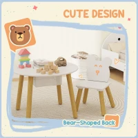 AIYAPLAY 3-Piece Kids Activity Table Set with Centre Mesh Bag, Bear-Shaped Backrest, for Arts and Crafts, Reading, White(m-4)
