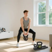 SPORTNOW Three-Piece Kettlebell Set, 5lbs, 10lbs, 15lbs with Storage Tray(m-7)