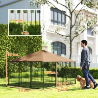 PawHut Recinto per Cani in Metallo e Tessuto Oxford con Porticina per Ciotole, 211x211x151 cm, Nero e Marrone(m-3)