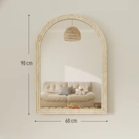 HOMCOM Oglindă de perete în formă de arc cu margine canelată și cârlige, din sticlă și polistiren, 60x2x90 cm, bej(m-3)