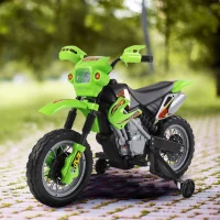 HOMCOM Moto électrique enfants, moto cross pour enfants avec batterie 6 V, phares, musiques et roues d'entraînement, 3 à 6 ans, charge 25KG, vert et noir(m-10)