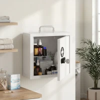 HOMCOM Wall Mount Medicine Cabinet with Combination and Key Lock, 2 Tier Stainless Steel First Aid Cabinet, White(m-2)