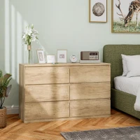 HOMCOM Commode 6 tiroirs meuble de rangement sans poignées design minimaliste 120 x 39 x 75 cm chêne(m-2)