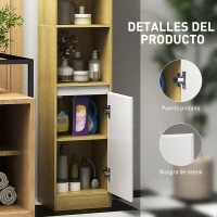 HOMCOM Columna de Baño Estrecha con 2 Puertas y 2 Estantes Abiertos, para Espacios Pequeños, 30x24x170 cm, Roble y Blanco(m-5)