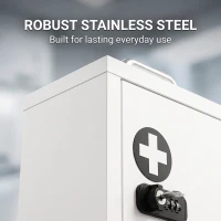 HOMCOM Wall Mount Medicine Cabinet with Combination and Key Lock, 2 Tier Stainless Steel First Aid Cabinet, White(m-6)