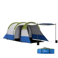 Cort de Camping Outsunny Impermeabil cu 2 Zone și 3 Intrări, din Poliester și Fibră de Sticlă, 420x200x150 cm, Verde(m-11)