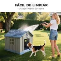 PawHut Caseta para Perros Medianos Exterior de Plástico Impermeable con 2 Ventanas Base Elevada Estacas 85x79x82 cm Gris(m-5)
