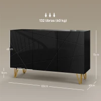 HOMCOM Aparador para Sala Aparador de Entrada com 3 Portas e Prateleiras Ajustáveis para Cozinha Sala 120x40x75 cm Preto(m-3)