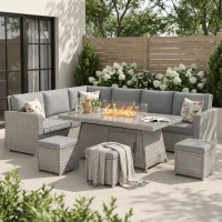 Outsunny Seven-Piece Firepit Table Rattan Sofa Set - Grey(m-2)