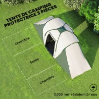 Outsunny Tente de camping familiale 4 pers. étanche facile à monter 2 grandes portes dim. 5,55L x 2,25l x 1,9H m(m-4)