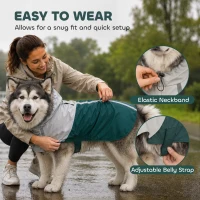 PawHut Dog Raincoat with Hood, Waterproof & Breathable Rain Jacket with Leash Hole, for Extra Large Dogs, Green, XL(m-6)