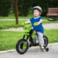 HOMCOM Moto électrique enfants, moto cross pour enfants avec batterie 6 V, phares, musiques et roues d'entraînement, 3 à 6 ans, charge 25KG, vert et noir(m-2)