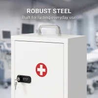HOMCOM Wall Mount Medicine Cabinet with Combination and Key Lock, 3 Tier Steel First Aid Cabinet, White(m-6)