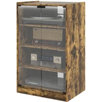 HOMCOM 4-Tier Hi-Fi Stand,  Record Player Stand with Adjustable Shelves and Push-to-Open Glass Doors, Rustic Brown(m-11)