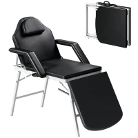 HOMCOM Masă de masaj pliabilă, pat de masaj 3 zone portabil 182 x 62 cm cu tetieră și cotiere detașabile, negru(m-8)