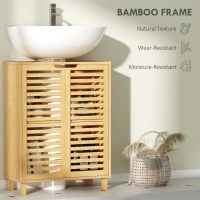 HOMCOM Under Sink Bathroom Cabinet, Freestanding Bamboo Under Sink Cabinet with Louvered Doors and Adjustable Shelf, Natural(m-5)
