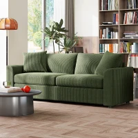 HOMCOM Divano 3 posti 212 cm con 2 cuscini a molle in velluto a coste, verde(m-4)