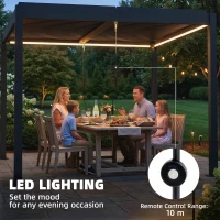 Outsunny 3 x 3 m Louvered Pergola with LED Lights, Metal Louvres, Aluminium Patio Gazebo Pergola, Dark Grey(m-5)