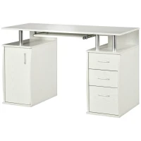 HOMCOM Computerschreibtisch 120 x 55 cm mit Tastaturauszug, 3 Schubladen, für Schlafzimmer, Zuhause, weiß(m-7)