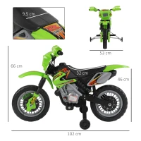 HOMCOM Moto électrique enfants, moto cross pour enfants avec batterie 6 V, phares, musiques et roues d'entraînement, 3 à 6 ans, charge 25KG, vert et noir(m-3)